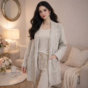 Banana Republic Speckled Chunky Wool Blend Knit Open Front Cardigan Sweater Cozy